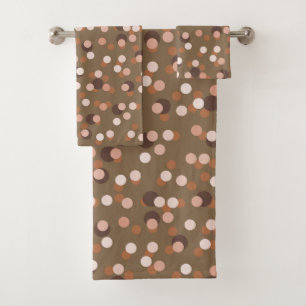 Peach, beige and brown polka dots bath towel set