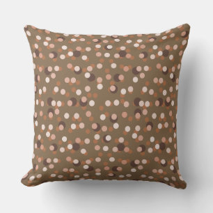 Peach, beige and brown polka dots cushion