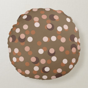 Peach, beige and brown polka dots round cushion