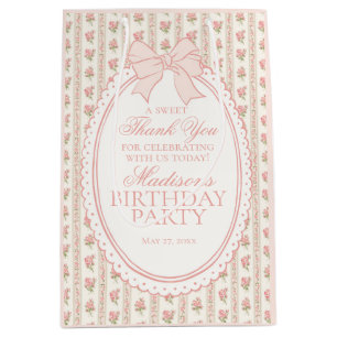Peach & Beige Fancy Floral Birthday Party Favors Medium Gift Bag