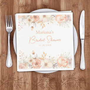 Peach Beige Floral Bridal Shower Napkin