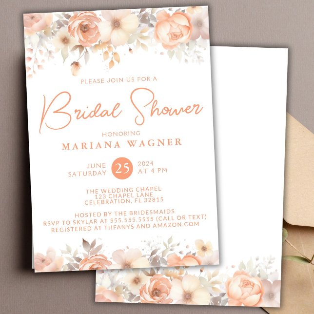 Peach Beige Flowers Bridal Shower Invitation (Creator Uploaded)