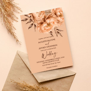 Peach beige flowers elegant all in one wedding invitation