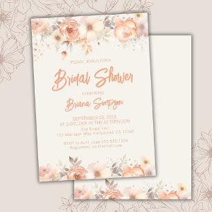 Peach Beige Ivory Flowers Bridal Shower Invitation