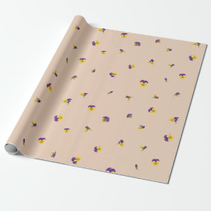 Peach Beige Purple Yellow Viola Floral Pattern Wrapping Paper