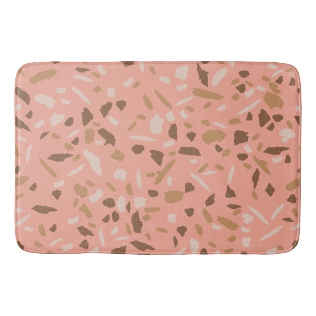 Peach Beige Tan Brown Terrazzo Marble Pattern  Bath Mat (Front)