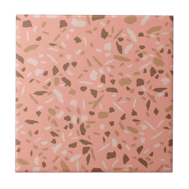 Peach Beige Tan Brown Terrazzo Marble Pattern  Ceramic Tile (Front)