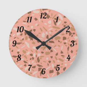 Peach Beige Tan Brown Terrazzo Marble Pattern  Round Clock