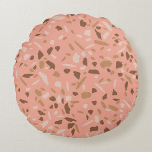 Peach Beige Tan Brown Terrazzo Marble Pattern  Round Cushion
