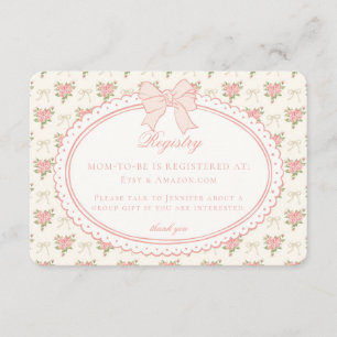 Peach & Beige Vintage Fancy Floral Baby Registry Enclosure Card