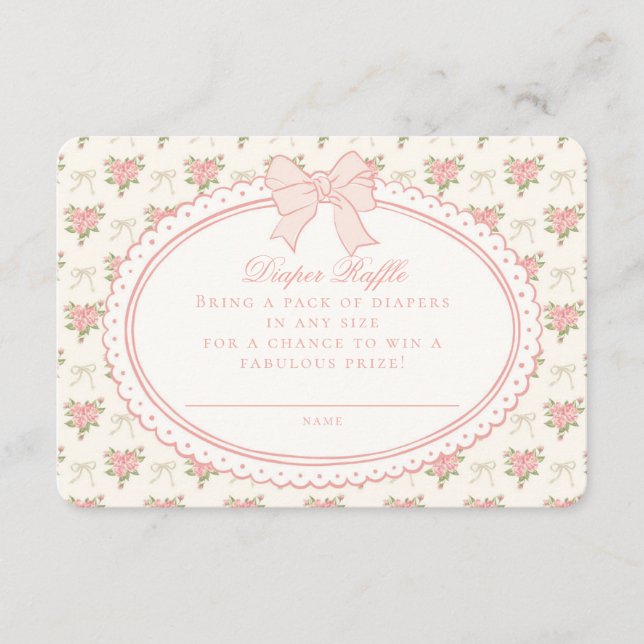 Peach & Beige Vintage Floral Diaper Raffle Insert (Front)