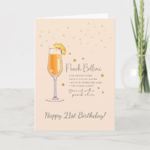 Peach Bellini Cocktail 21st Happy Birthday Card