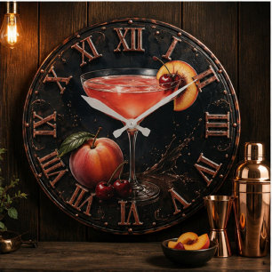 Peach Bellini Cocktail Bar Decor Large Clock