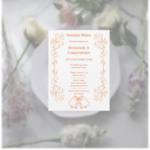 Peach Bells Scrollwork Design Wedding Menu