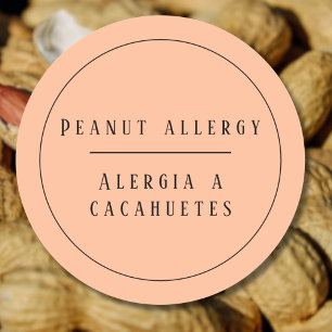 Peach Bilingual Peanut Allergy Alert Spanish Classic Round Sticker