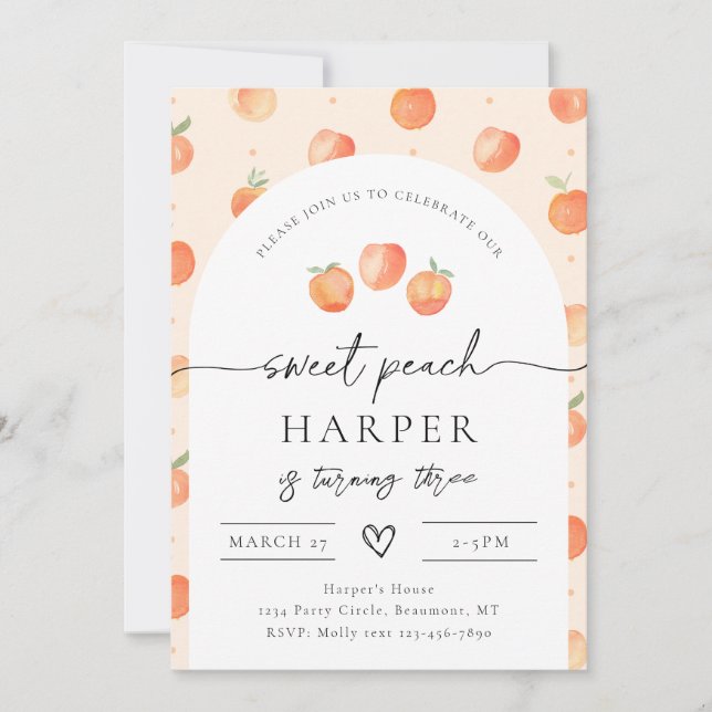 Peach Birthday Invitation | Sweet Peach (Front)