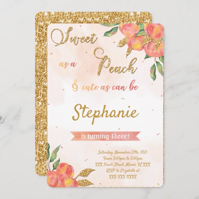 Peach Birthday Invitations  (Front/Back)