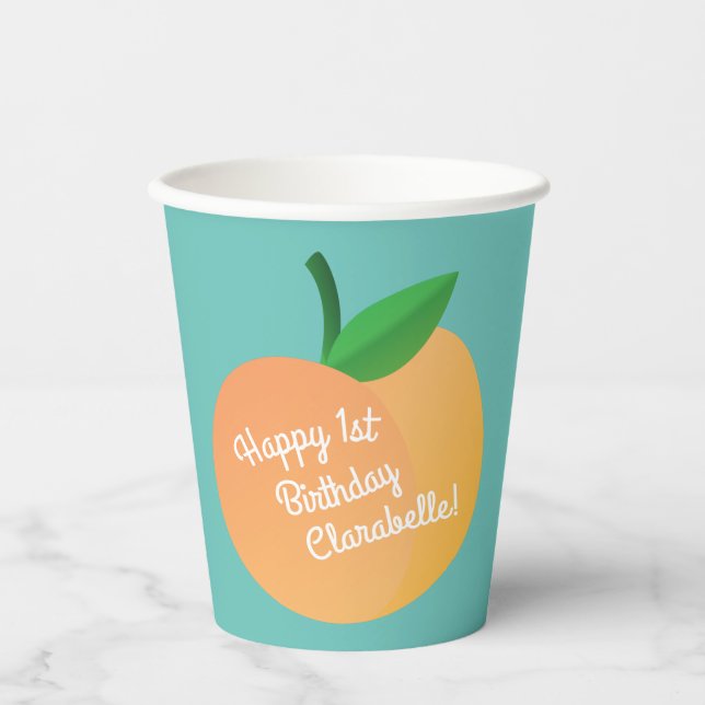 Peach Birthday Party Paper Cups (Front)