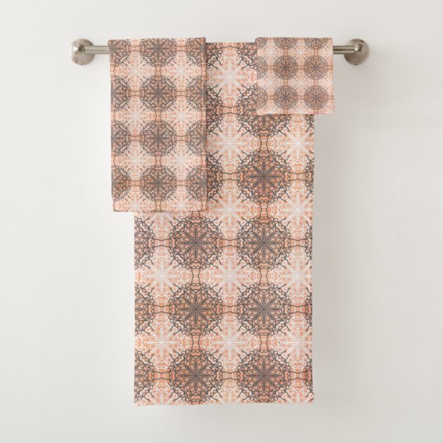 Peach, Black, and White Lace Bath Towel Set (Insitu)