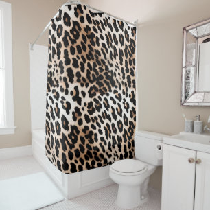 Peach Black Cream Leopard Animal  Shower Curtain