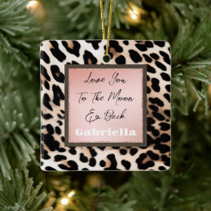 Peach Black Cream Leopard  Ceramic Ornament