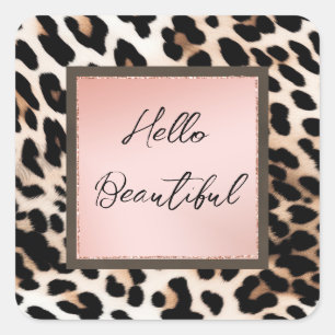 Peach Black Cream Leopard  Square Sticker