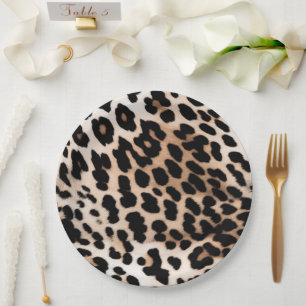 Peach Black Cream Leopard Wedding Paper Plate