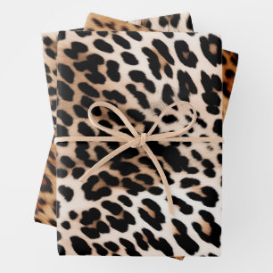 Peach Black Cream Leopard Wedding Wrapping Paper Sheet