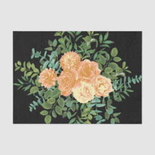 Peach & Black Peony & Rose Floral Wedding Tissue Paper