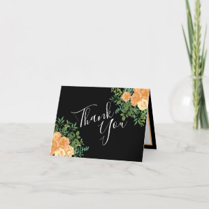 Peach & Black Peony Rose Wedding Thank You Card