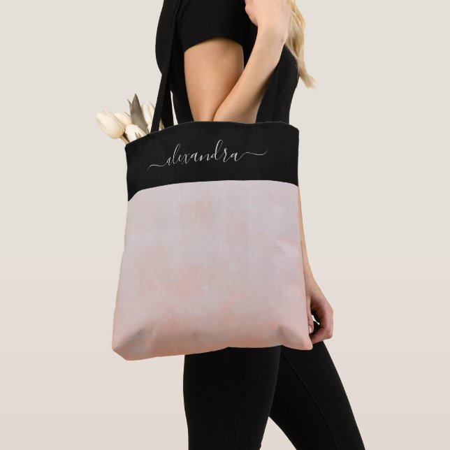 Peach Black rustic elegant personalised Tote Bag (Close Up)