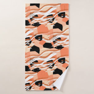 Peach Black White Abstract Pattern. Bath Towel