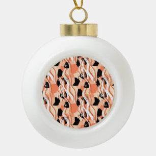 Peach Black White Abstract Pattern. Ceramic Ball Christmas Ornament