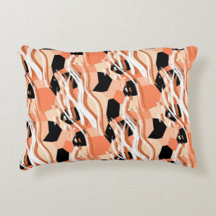Peach Black White Abstract Pattern. Decorative Cushion