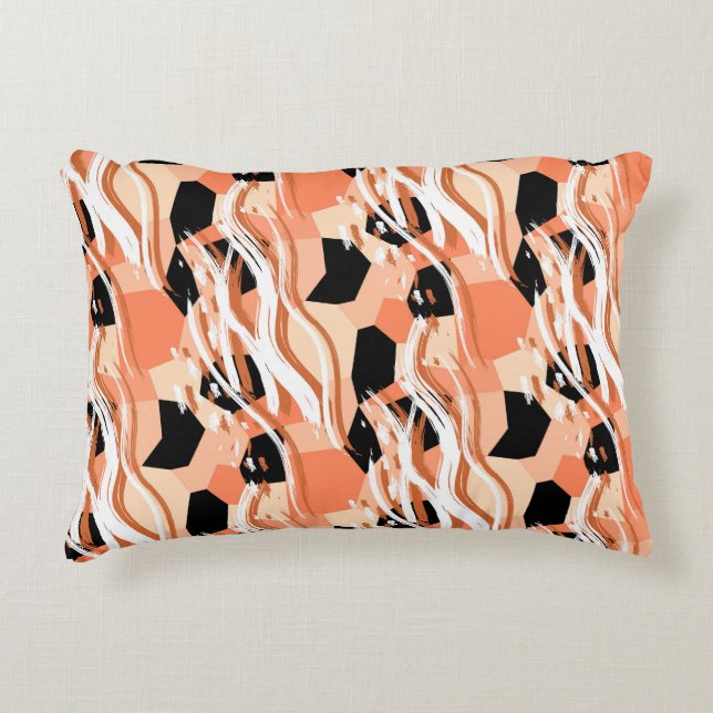Peach Black White Abstract Pattern. Decorative Cushion (Front)