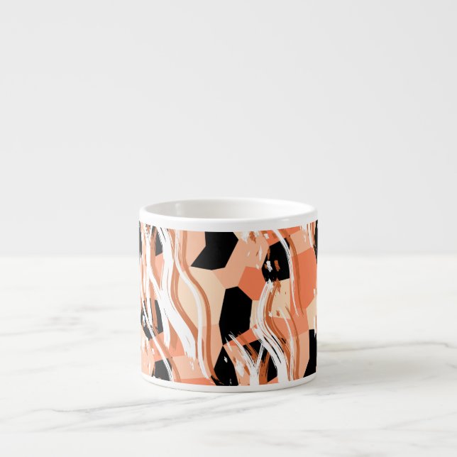 Peach Black White Abstract Pattern. Espresso Cup (Front)