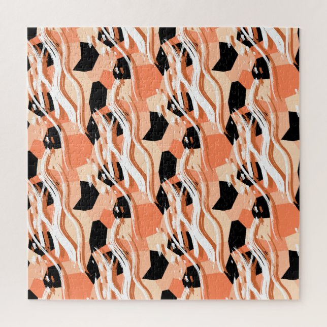Peach Black White Abstract Pattern. Jigsaw Puzzle (Vertical)