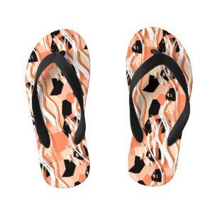 Peach Black White Abstract Pattern. Kid's Thongs