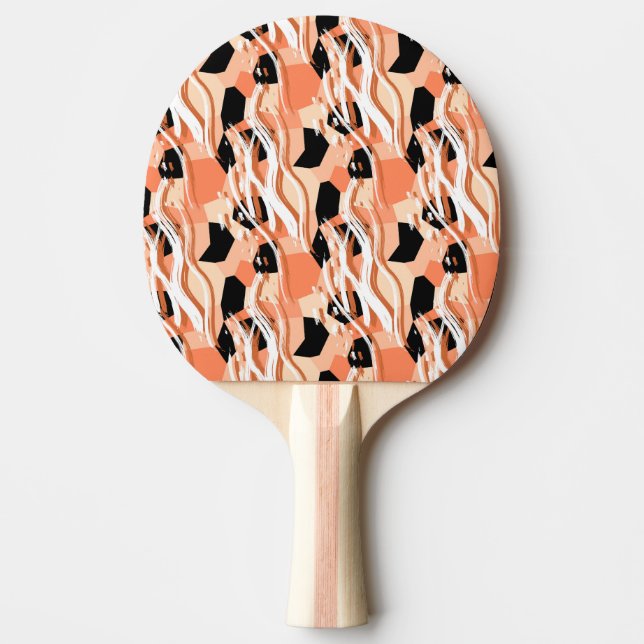 Peach Black White Abstract Pattern. Ping Pong Paddle (Front)