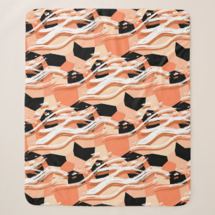 Peach Black White Abstract Pattern. Sherpa Blanket