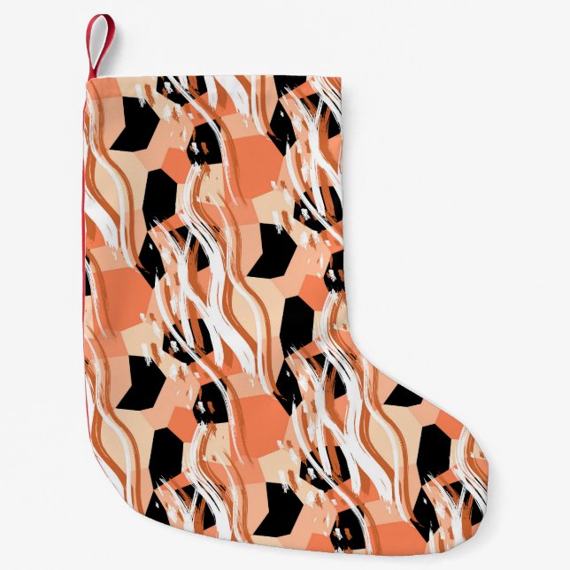 Peach Black White Abstract Pattern. Small Christmas Stocking (Front)