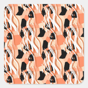 Peach Black White Abstract Pattern. Square Sticker