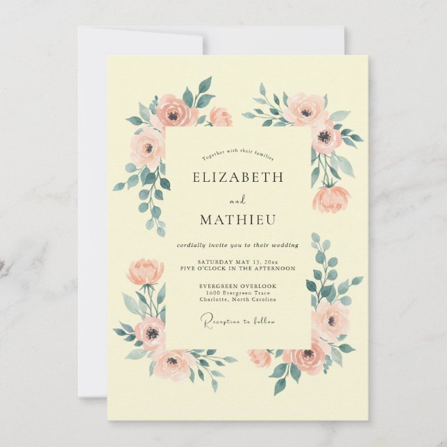 Peach Blissful Meadow Wedding Invitation (Front)