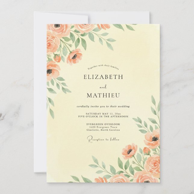 Peach Bloom Botanical Wedding Invitation (Front)