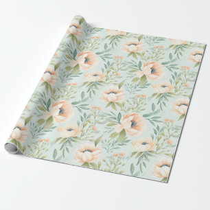 Peach Blooming Floral Flower Wrapping Paper