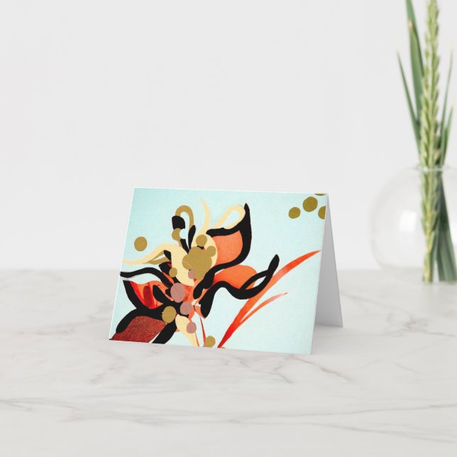 Peach Blooms Over Blue Card (Front)