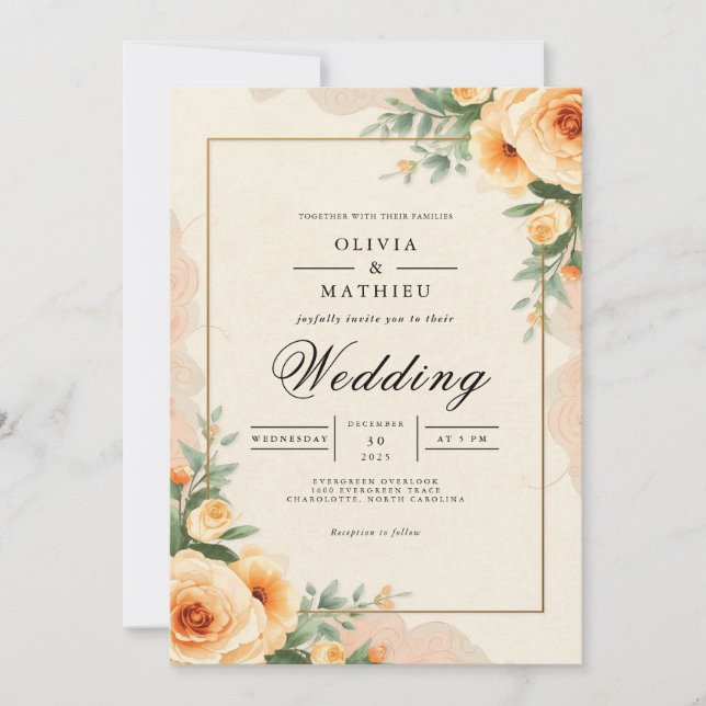 Peach Blossom Arch Flourish Wedding Invitation (Front)