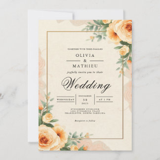 Peach Blossom Arch Flourish Wedding Invitation
