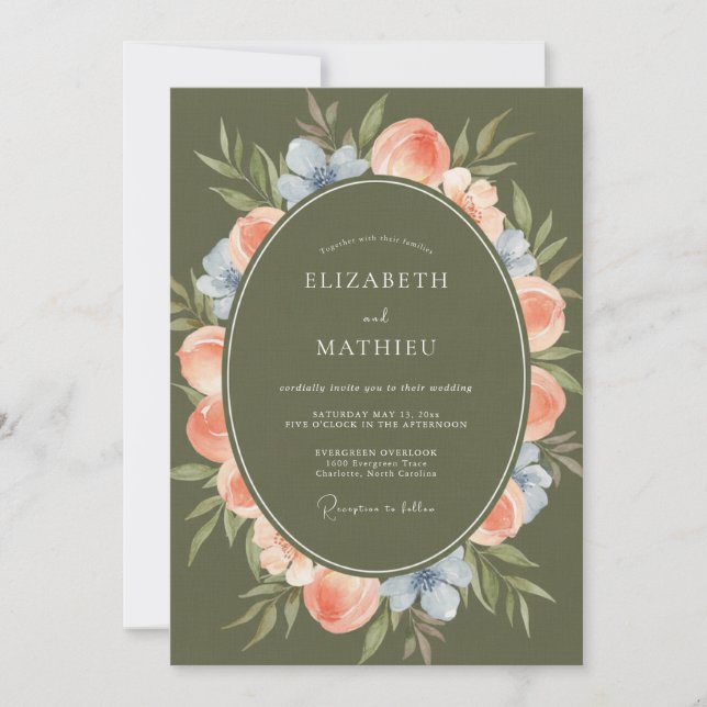 Peach Blossom Arch Romance Wedding Invitation (Front)