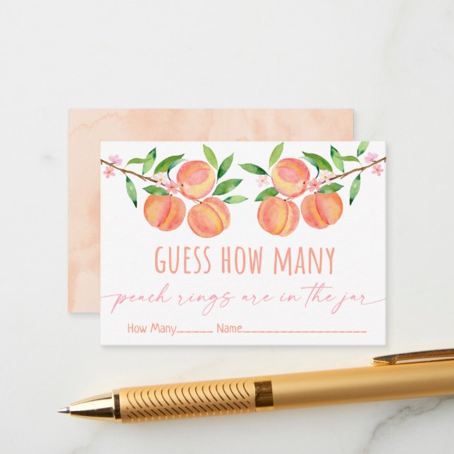 Peach Blossom Birthday Guess How Many Game Enclosure Card (Front/Back In Situ)